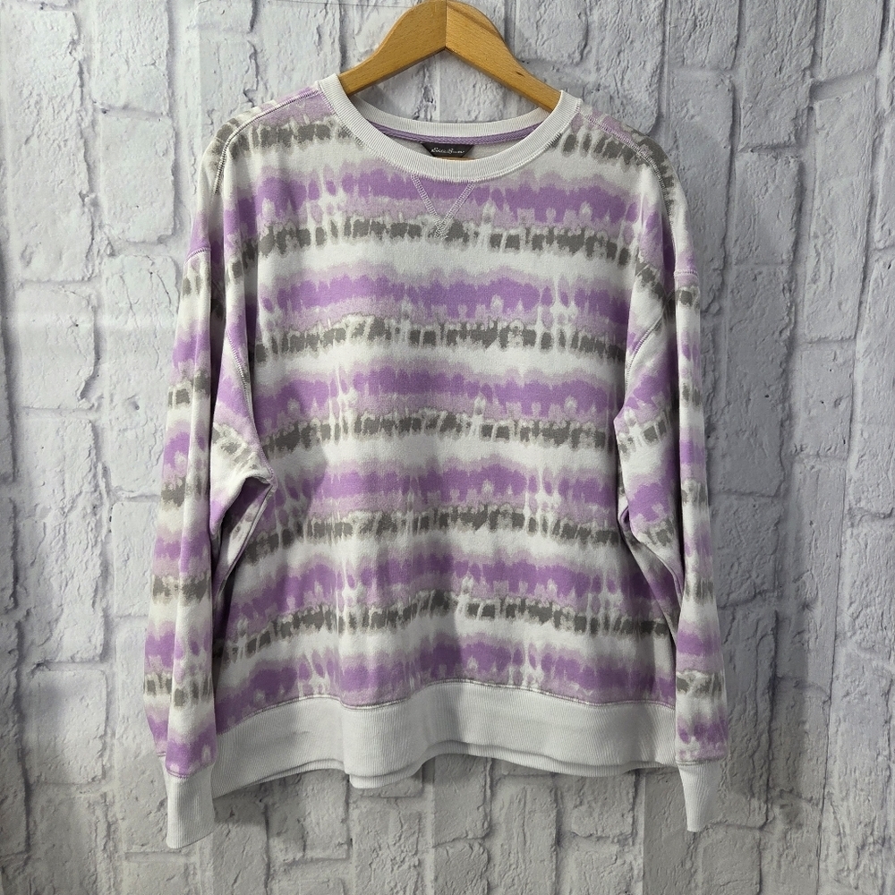 Eddie Bauer Extra Large Purple Gray Stripe Tie Dye Crewneck Sweatshirt